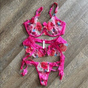 Never worn. For Love And Lemons Hot Pink Lace Lingerie